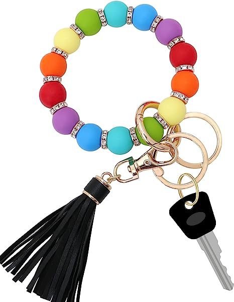 Wholesale Colorful Silicone Bead Tassel Beaded Wrist Keychain